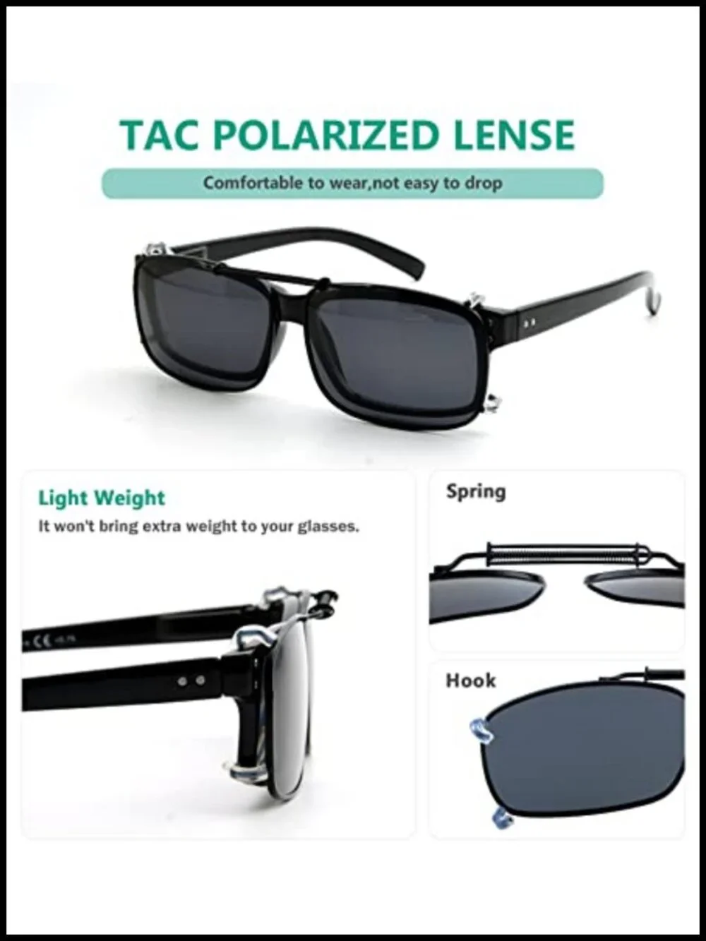 Polarized Clip-On Sunglasses Over Eyeglasses 57x39mm